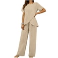 thumbnail image 2 of Purcolt Women's 2 Piece Elegant Wrap Asymmetrical Top and Wide Leg Pants Summer Casual Outfits Matching Sets for Vacation Travel, 2 of 7