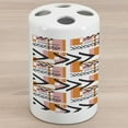 thumbnail image 1 of Geometric Ceramic Toothbrush Holder, Hand Drawn and Grunge Looking Arrows Rectangles and Squares, Decorative Versatile Countertop for Bathroom, 4.5" X 2.7", Orange Pale Pink Black, 1 of 4