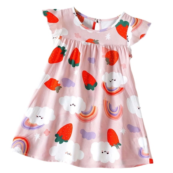 Tranfacy Dress for Toddler Girls Summer Print Round Neck Casual Fashion for 3 Months‑3 Years