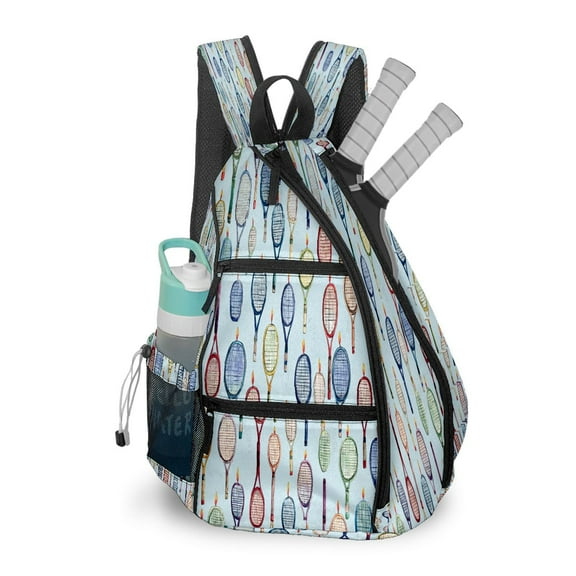 Pickleball Bag with Padded Back, Light Blue Tennis Rackets Multi-Compartment Paddle Backpack, Lightweight Nylon Sports Bag for Men & Women
