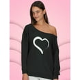 thumbnail image 2 of Heart Shape Off shoulder sweatshirt Heart Black XX-Large, 2 of 6