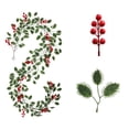 thumbnail image 3 of Christmas Holly Garland with Berry & Poinsettia, 6.4ft Flexible Vine Garland with Green Leaves & Red Berries, Realistic Faux Greenery Hanging Decor for Mantel, Wall, Door & Holiday, 3 of 8