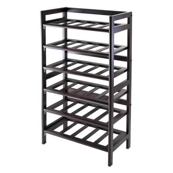 Contemporary Home Living 38.5" Silvi Walnut Rectangular Wine Rack with 6 Tier Shelf