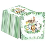 Highcool 100-Piece Jungle Animal Sage Green Paper Napkins: 3-Ply Greenery Napkins for Animal-Themed Birthday Party Supplies