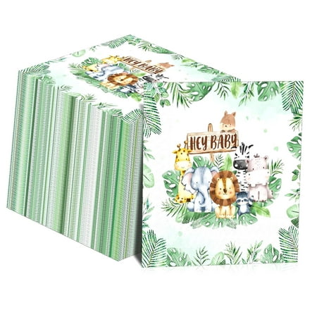 Highcool 100-Piece Jungle Animal Sage Green Paper Napkins: 3-Ply Greenery Napkins for Animal-Themed Birthday Party Supplies