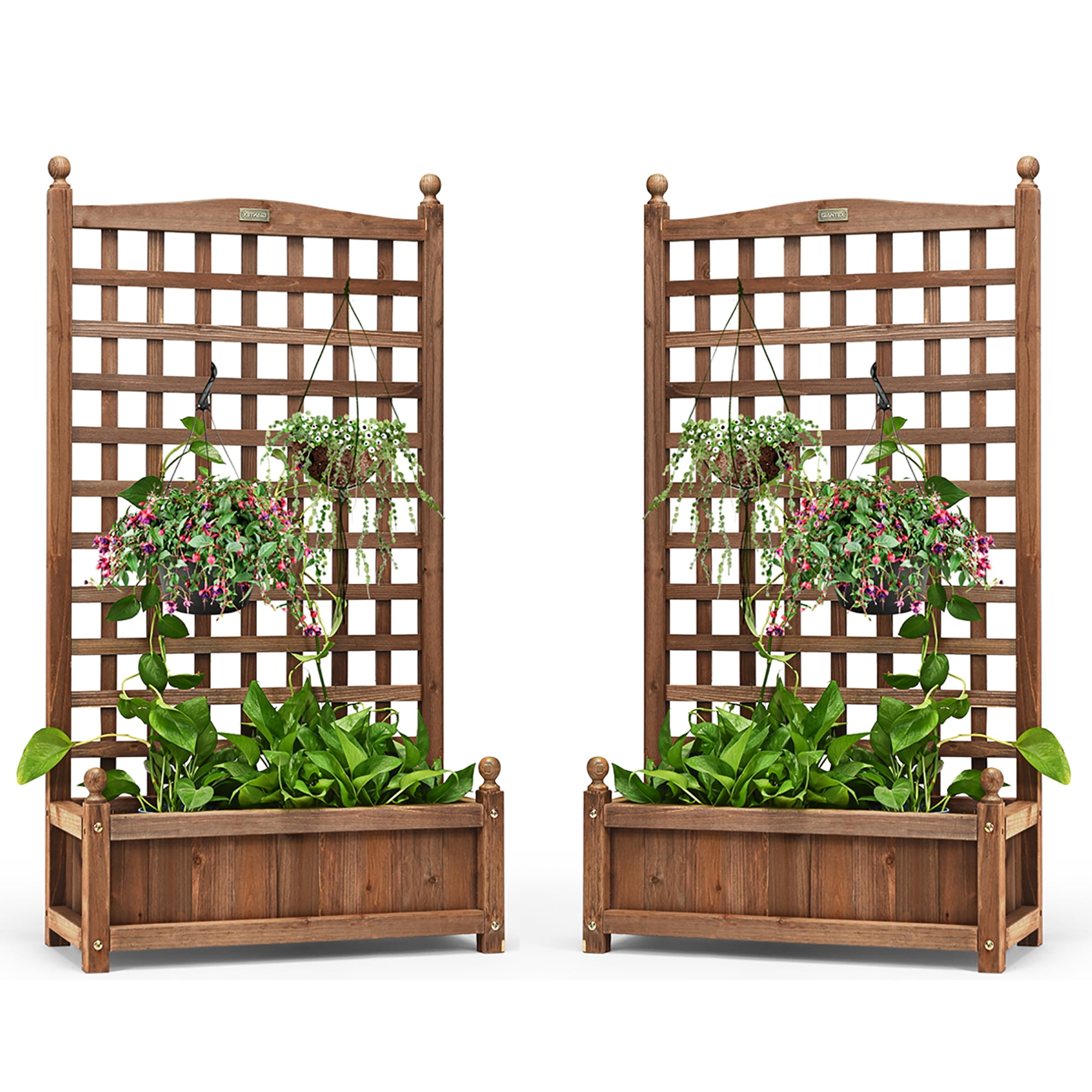 VIVOHOME Wood Planter Raised Bed with Trellis, 48 Inch Height Free 