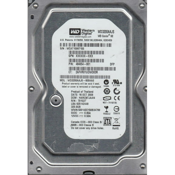 WD3200AAJS-60B4A0, DCM HARCNTJAAN, Western Digital 320GB SATA 3.5 Hard Drive