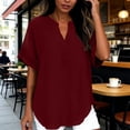 thumbnail image 2 of CBASIHI Womens Oversized Short Sleeve Tops- Summer Vintage Casual V Neck Basic T Shirts Wine Size S, 2 of 9