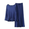 thumbnail image 2 of DailyTrove Women's Long Sleeve Pleated Midi Loungewear Skirt - Solid Color, Soft Fabric, Casual Daily & Home Wear,Dark Blue, 2 of 3