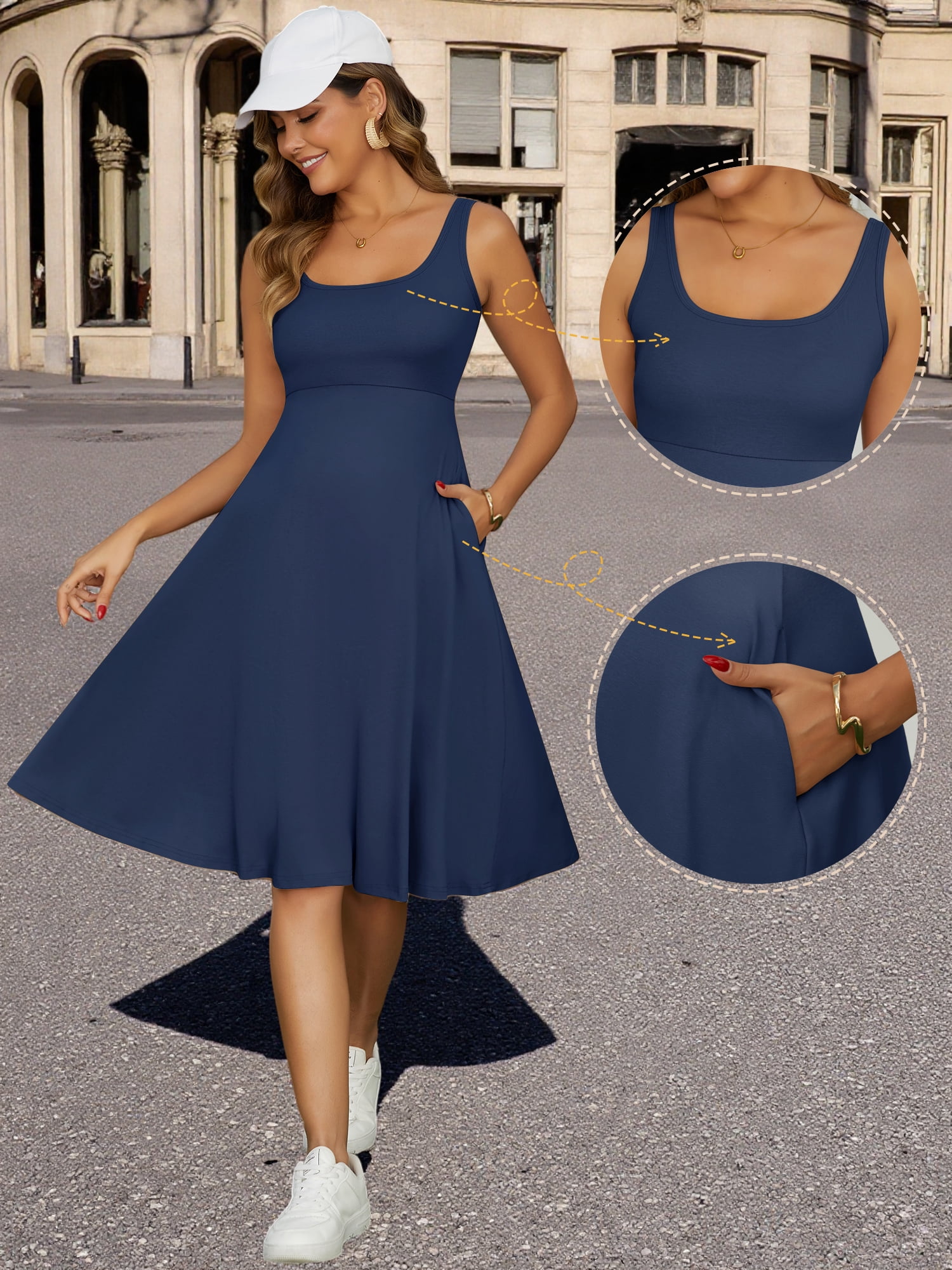 DARING DIVA Women's Maternity A-Line Cotton Flare Dress with Pockets XL Blue