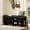 Black, variant on 2-Tier Storage Bench,Wide Shoe Bench with Thickened Padded Seat Cushion, Mid Century Modern Fluted Sliding Door and Adjustable Shelf, for Entryway, Living Room, Bedroom (Walnut, 43.3“)