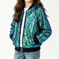 thumbnail image 2 of Vdoaml Girls Sequin Bomber Jacket Kids Full Zip Long Sleeve Sparkly Coat Children Party Performance Outerwear 11-12 Years Green, 2 of 5