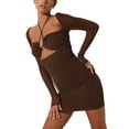 thumbnail image 2 of VISgogo Vestido ajustado de verano de color sólido para mujer, diseño de corte en el pecho plisado de manga larga Casual de una pieza VISgogo  moda, 2 of 5