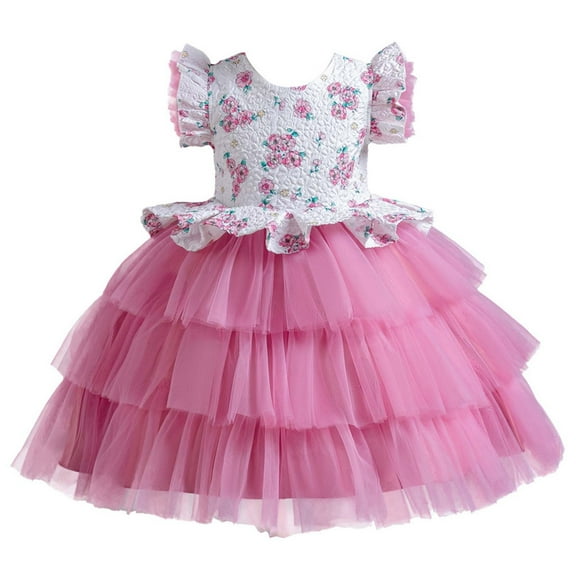 2025 TAGOLD Toddler Girls Summer Dress,Casual Dress for Kids,Children Level Netting Princess Dress Lace Sleeveless Girl Bowknot Gown Dress