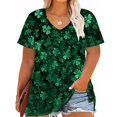 thumbnail image 2 of Haut à Manches Courtes Grande Taille pour Femme, Été, Col en V, Blouse Décontractée Imprimée, Polyester, 1 Pce, 2 of 7
