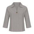 thumbnail image 4 of Women's Summer V Neck Three Quarter Sleeve Top Shirt Blouse Solid Color Loose Fit Casual Daily Wear Work Office Vacation Outfits Fashion Essential Gift for Women | Aestivo,Gray L, 4 of 8