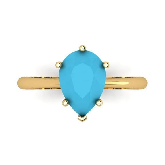 Clara Pucci 14K Yellow Gold 2ct Turquoise Solitaire Ring for Women