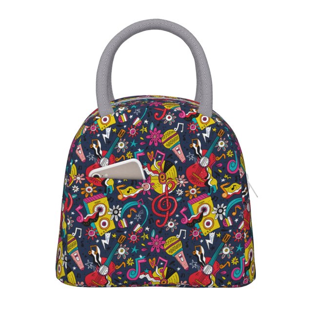 Fotbe Rock Music Bolsa de Almuerzo con Estampado, Lonchera Aislada, Contenedor de Comida Reutilizable Tipo Cooler a Prueba de Fugas