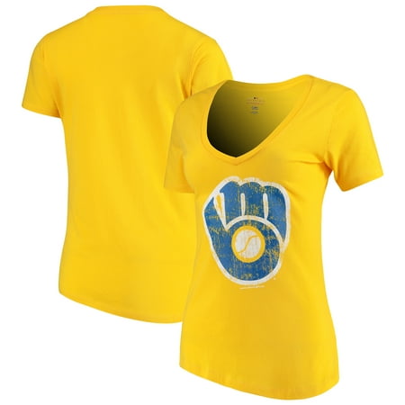 - Women's 5th & Ocean by New Era Gold Milwaukee Brewers V-Neck Team T-Shirt
