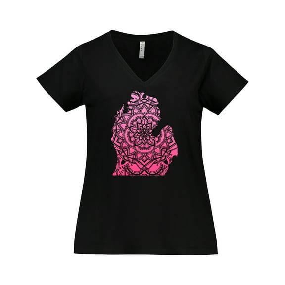 Inktastic Michigan Silhouette Mandala Women's Plus Size V-Neck T-Shirt