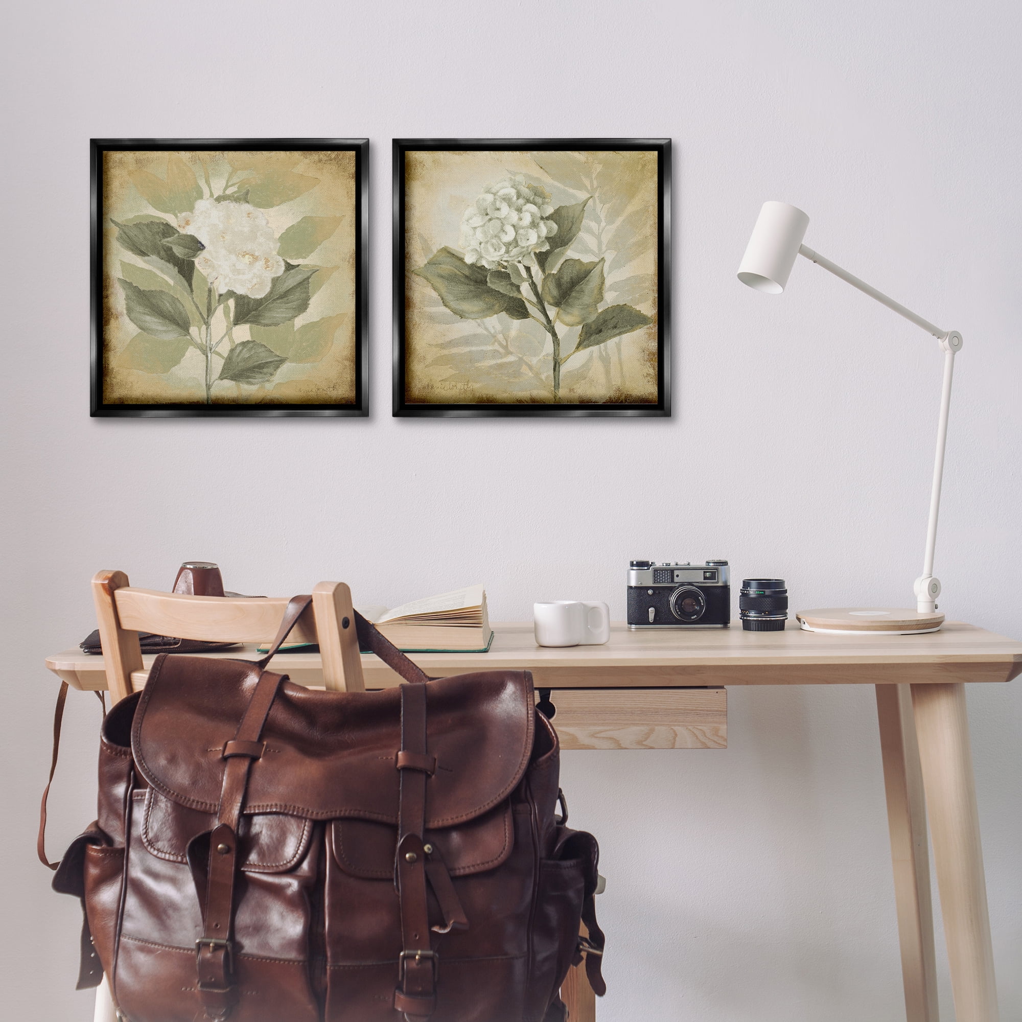 Stupell Industries Aubergine White Hydrangeas Floral & Botanical Painting Black Floater Framed Canvas Art Print Wall Art, 18 x 18, Set of 2
