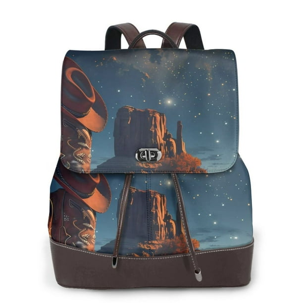 Balery Cowboy Boots Under Starry Sky Mochila de Cuero para Mujeres, Gran Capacidad, Bolsa de Viaje Multifuncional, Mochila de Cuero y Bolsa de Hombro para Mujeres