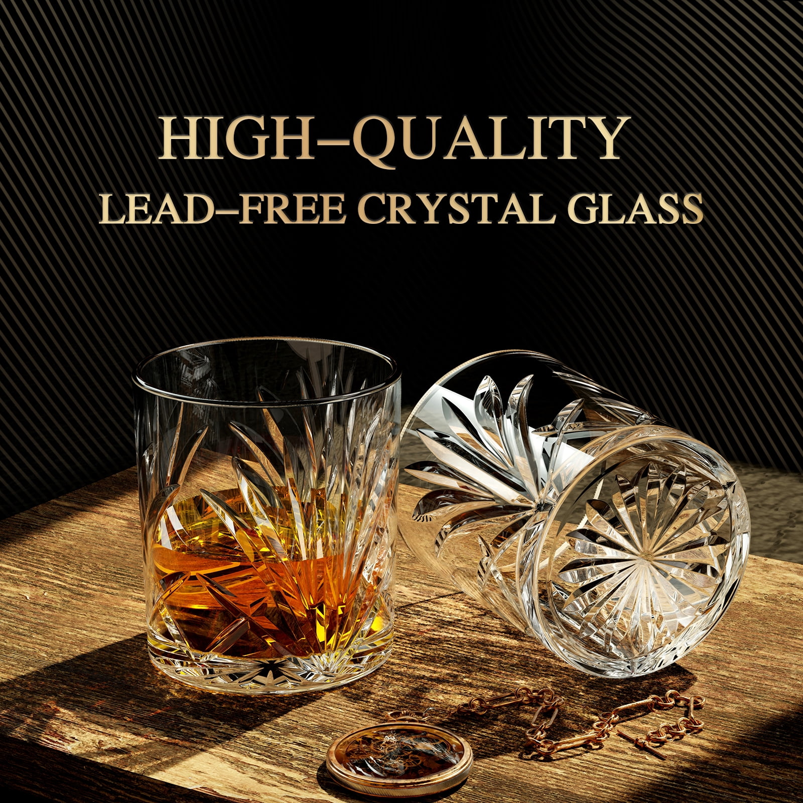 Whiskey Glasses Set of 6, 10oz Old Fashioned Crystal Bourbon Glass Rocks Glass Cocktail Tumbler Glasses Set