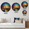thumbnail image 4 of Designart "Whimsical Skyline Colorful II" City Art Deco Metal Round Art Living Room, 4 of 5