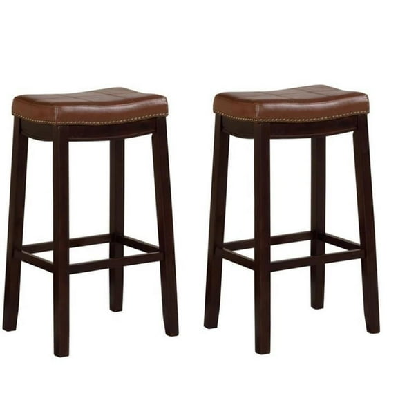 Home Square 2 Piece 32" Wood Bar Stool Set in Espresso and Cognac Brown