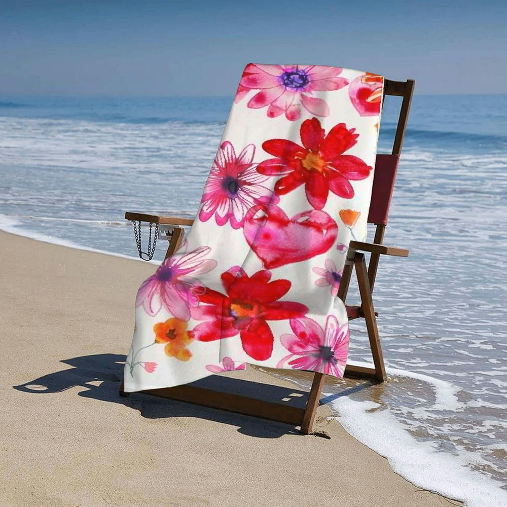 PHYHOO Pink Flowers Beach Towel Oversized Microfiber Sand Free Beach Towel Quick Dry, Lightweight Pool Towels for Adults Travel Towel for Gym Yoga Camp Swim 30x60in
