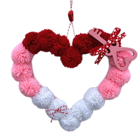 Gaiwos Valentine's Day Heart Wreath for Front Door 9.45 inches, Plush Pom Pom Heart Ornament, Romantic Fluffy Love Heart Valentines Day Decoration for Wedding Home Decor
