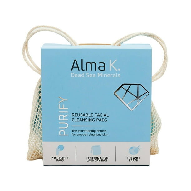 Almohadillas limpiadoras faciales reutilizables Alma K, lavables, 8 unidades con bolsa