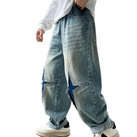 StSilkitty Ripped Denim Pants for Girls Baggy Wide Leg High Waist Elastic Jeans with Pockets Solid Color Lightweight Trousers
