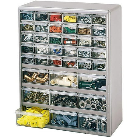Stack-On 39-Bin Plastic Drawer Cabinet, Silver Gray