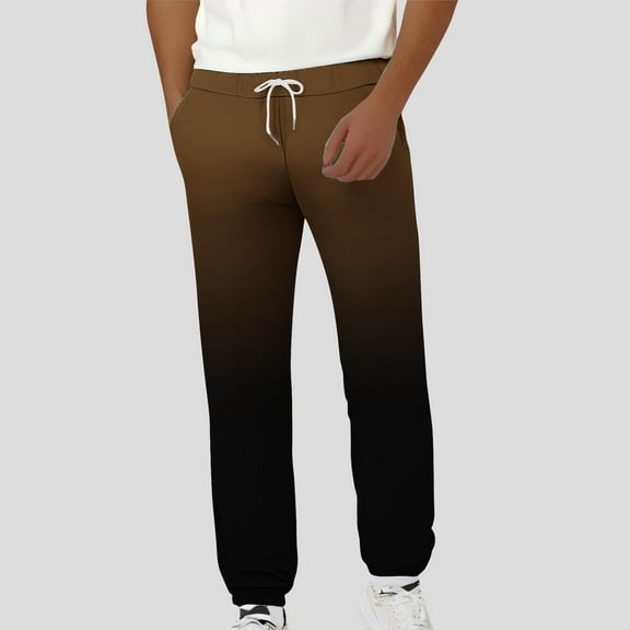 Mens Tapered Leg Sweatpants with Pockets and Drawstring Fleece Lined Pants Trendy Gradient Printed Elastic Waist Athletic Workout Joggers Pant