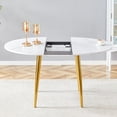 thumbnail image 2 of Mintazer Extendable Round to Oval Dining Table with White Marble Vein MDF Top & Gold Metal Legs, Modern Kitchen Table for 4-6 People, White, 2 of 15