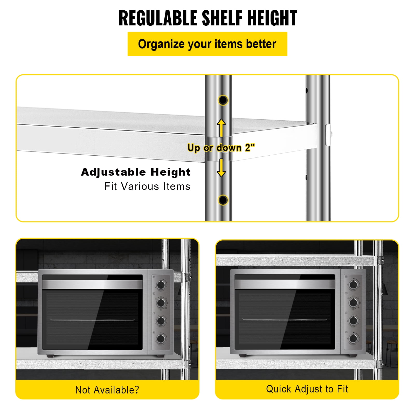 VEVOR Stainless Steel Shelving 46.8x18.5 inch 4 Tier Adjustable Heavy Duty Shelf Storage Unit
