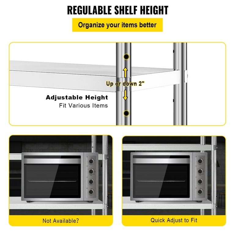 VEVORbrand Stainless Steel Shelving 48x18.5 inch 5 Tier Adjustable Shelf  Storage Unit Heavy Duty Shelving for Kitchen Commercial Office Garage  Storage