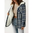 thumbnail image 4 of Womens Plaid Shacket Jacket Long Sleeve Button Down Fleece Hooded Jackets Warm Coat, 4 of 6