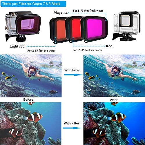 Kit de accesorios Husiway 68-in-1 para GoPro Hero 7 6 5 Black GoPro7 Camera de acción Filtro de la cámara de la carcasa impermeable Case de carcasa 60A 60A