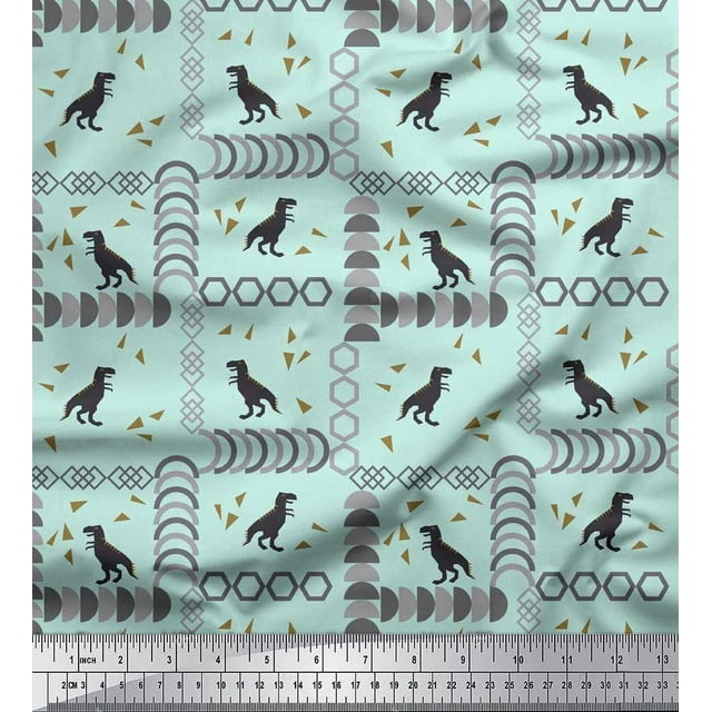 Soimoi Rayon Fabric Geometric Shapes & Dinosaur Animal Print Fabric by The Yard 56 Inch Wide