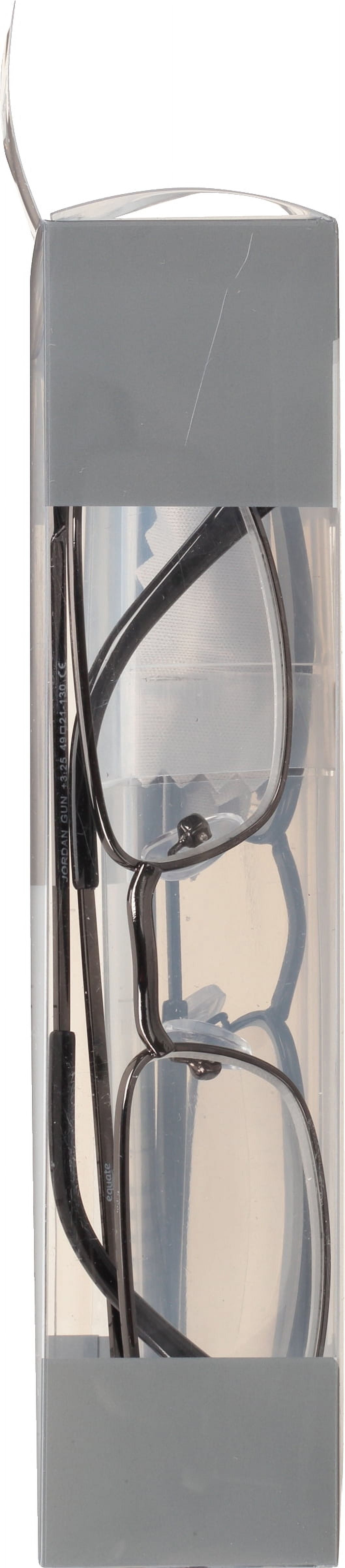 Equate Unisex Jordan Rectangular Reading Glasses with Case, Black/Gunmetal, +3.25, 2 Pack