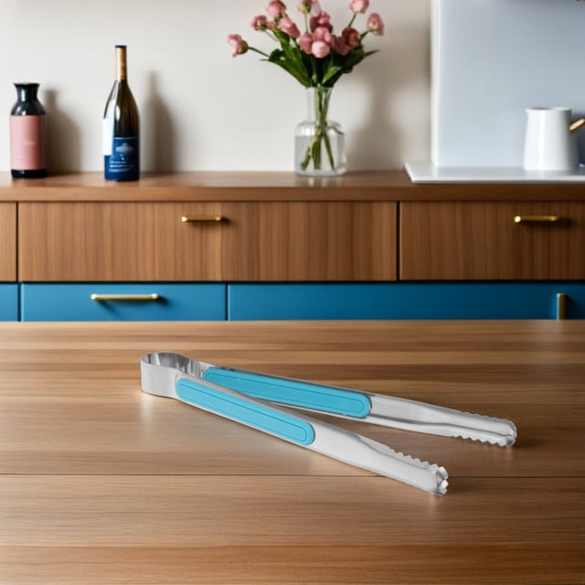 IDEANATEGRATE 3Ud Pinzas Para Comida De Acero Inoxidable Azul Para Cocina Con Mango Ergonómico Antideslizante
