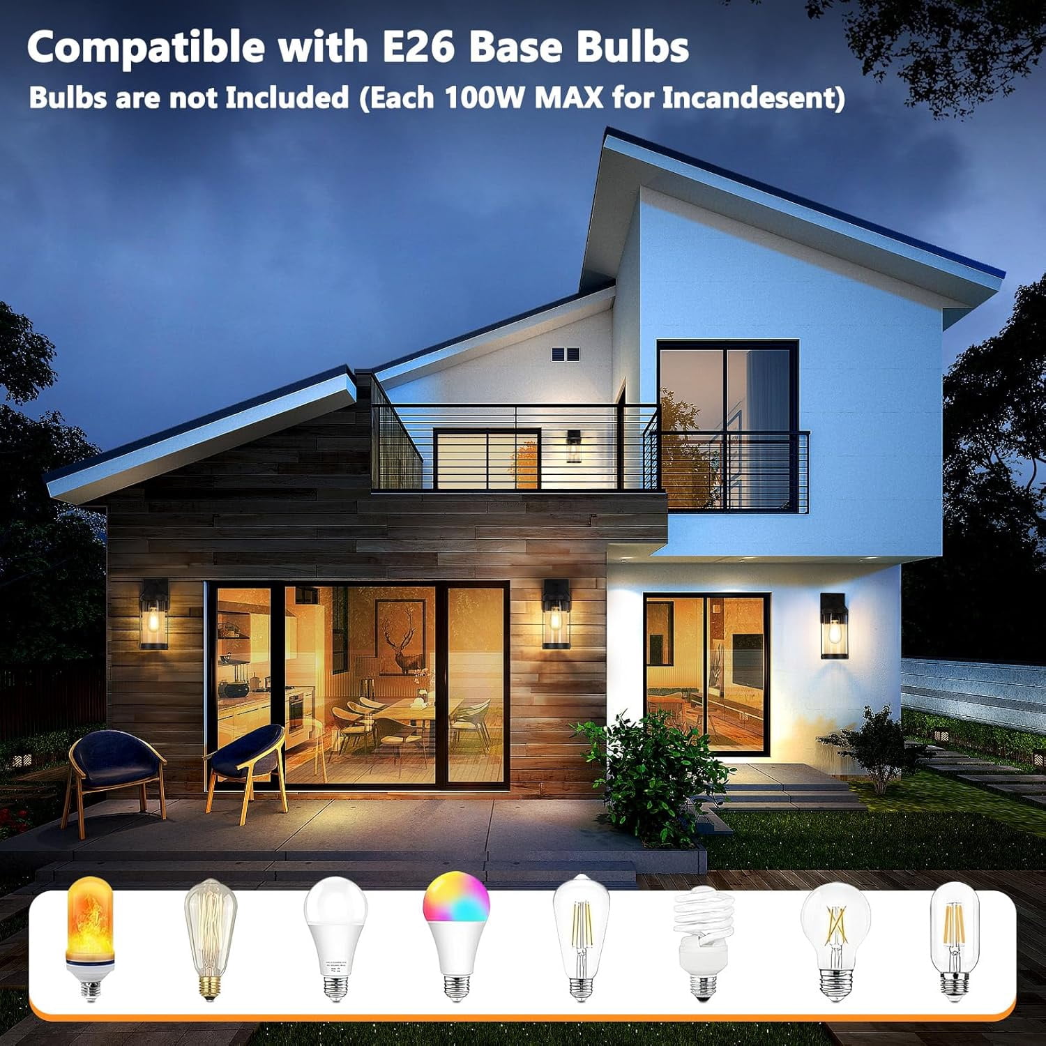 2-Pack Water-Resistant Matte Black Outdoor Wall Lanterns with Clear Ribbed Glass