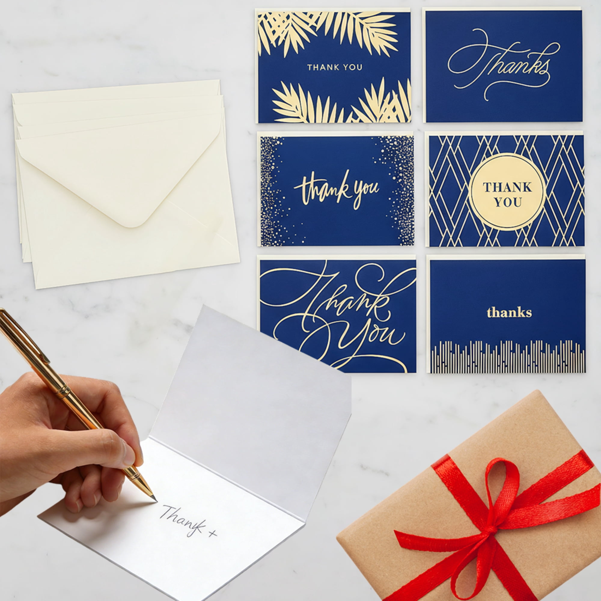 Thank You Cards Assortment, Gold and Navy, 120 Thank You Notes with Envelopes for Wedding, Bridal Shower, Business, Graduation