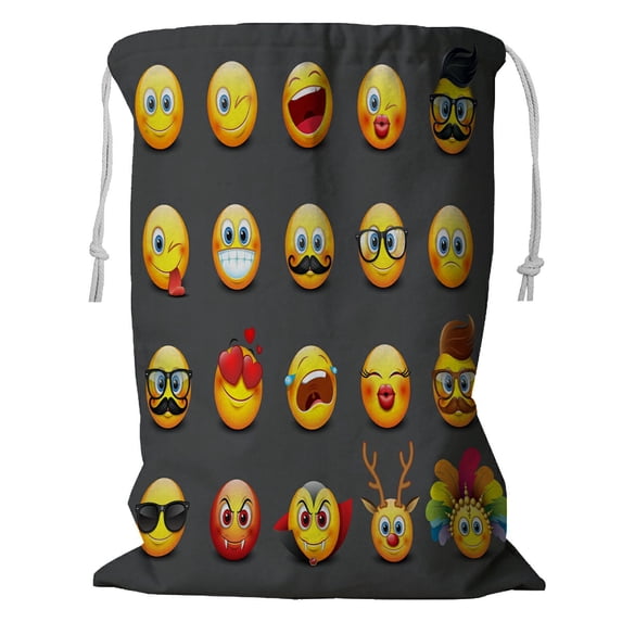 ECZJNT Cute emoticons set emoji smiley Storage Basket Laundry Bag with Drawstring 24x32 Inch
