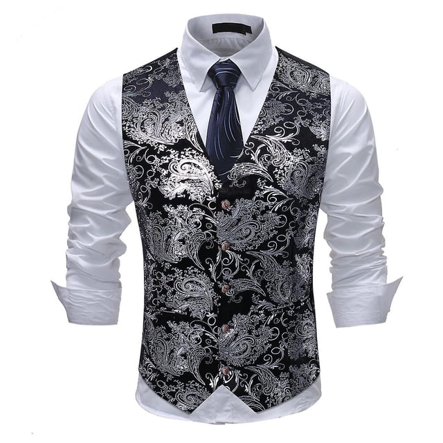 Chaleco formal Yunclos para hombre con estampado floral de cachemira y jacquard para bodas y fiestas