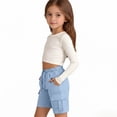 thumbnail image 3 of Grblisyd Girls Cargo Shorts Drawstring High Waisted Wide Leg Solid Color Bermuda Short Casual Hiking Pants with Pockets Kids, 3 of 6
