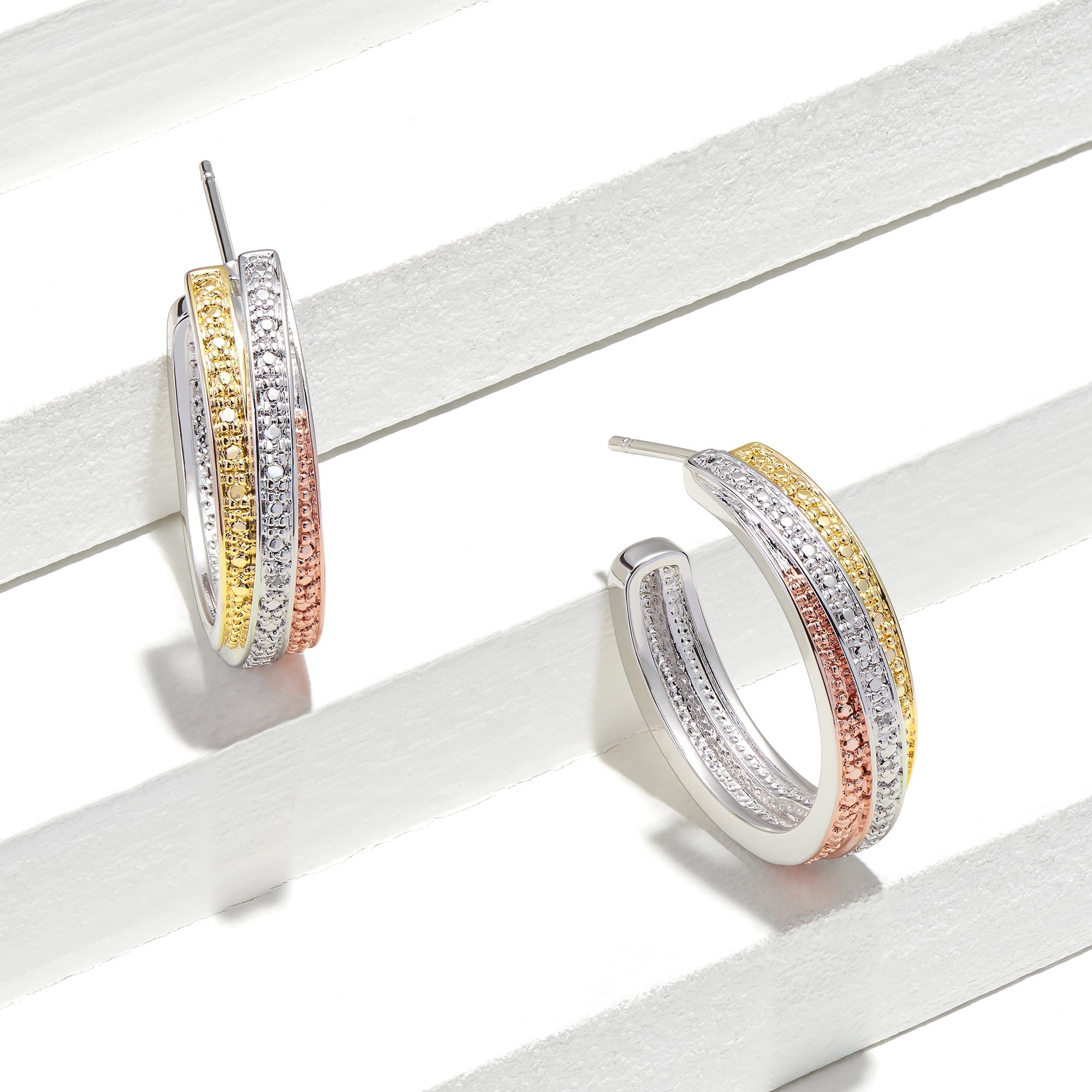 Forever Facets Diamond Accent Tri-Tone Swirl Hoop Earring, Adult Female