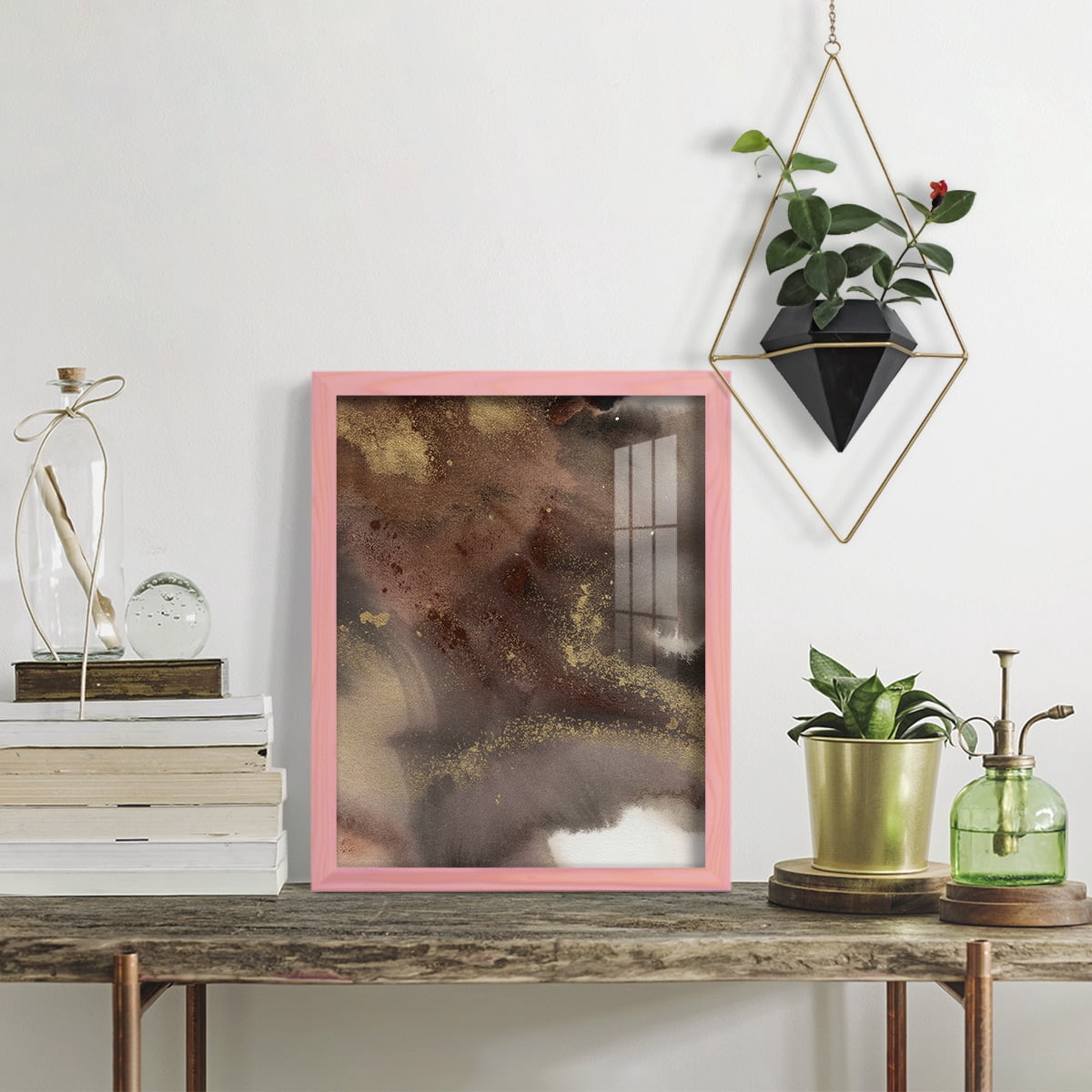 Mountain Seasons IV - Framed Print w/glass - Sunset Pink